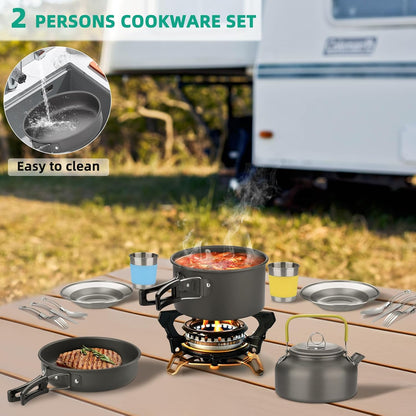 18Pcs Camping Cookware Kit, Nonstick Pots Pans and Kettle Set | Nonstick Camping Cookware Set with Kettle, Cups, Plates, and Utensils for Backpacking, Hiking, and Camping5