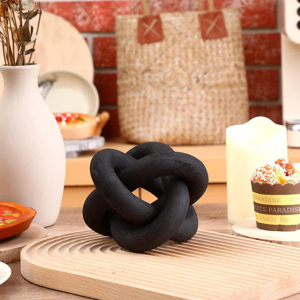 3 Link Wood Knot Decor Rustic Table Shelf Home Decor Accents,Black | Hand Carved Chain Link, Boho Decorative Knot for Coffee Table Bookshelf, Modern Rustic Accents for Living Room Bedroom5