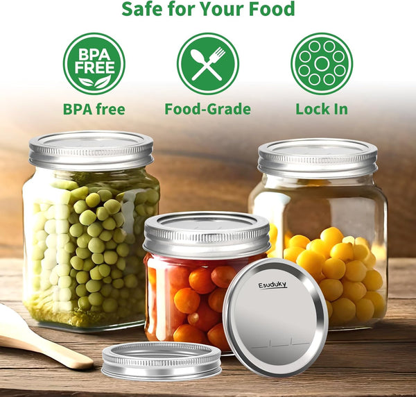 36Pcs Mason Jar Lids with Rings Wide Mouth, Upgrade Canning Lids with Rings/Bands for Ball, Kerr Jars and More, Split-Type with Leak Proof & Airtight, Food Grade Material for Mason Jars5