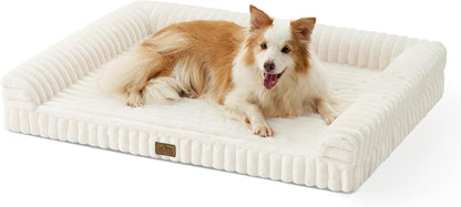 COZY KISS Ultra Soft Faux Rabbit Fur Dog Bed for Medium Dogs – 36"X27" Orthopedic Foam Couch, Removable Washable Cover & Waterproof Lining, Cream11