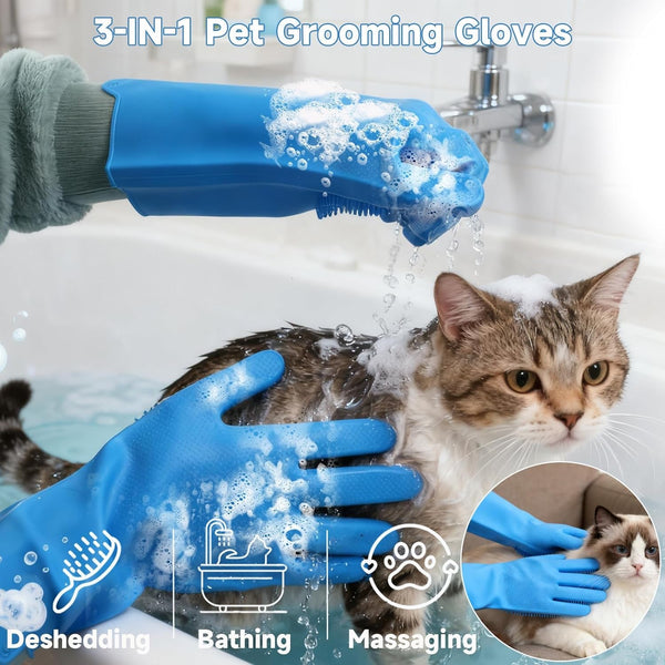 2PCS Dog Washing Gloves and Dog Bath Brush, High-Density Teeth Design Pet Grooming Gloves, 2-In-1 Pet Grooming Kit ，Suitable for Dogs and Cats to Bathe, Depilate, and Massage2
