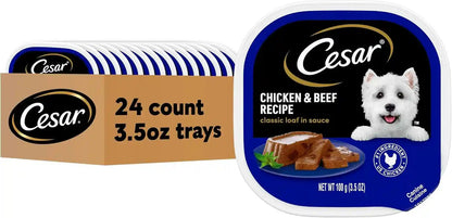 Cesar Classic Loaf in Sauce Wet Dog Food, Filet Mignon, 3.5 Oz, 24 Count | Made in USA, Real Beef #1 Ingredient, No Fillers/Added Sugar/Artificial Flavors, Use as Meal or Topper, Easy Peel Trays27
