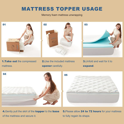 Queen Mattress Topper 4-Inch Dual Layer Memory Foam Mattress Topper | Mattress Topper for Back Pain, Dual Layer Medium Support (2" Gel Memory Foam + 2" Cooling Fluffy Pillow Top Pad), White8