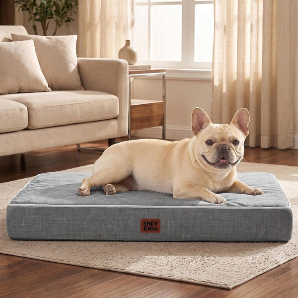 EHEYCIGA Medium Memory Foam Dog Crate Bed Washable, 30X20Inch, Grey | High Density Egg Crate Foam, Waterproof Liner, Removable Easy Clean Cover, Non-Slip Bottom, Fits Crate, Floor and Sofa8