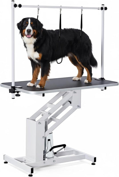 Garveelife 43.3" Hydraulic Dog Grooming Table for Pet, Heavy Duty Structural Hydraulic Max Load 350Lbs Professional Pet Grooming Table with Adjustable Overhead Arm & Noose Height Range 22"-39" (White)9