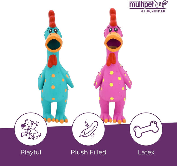 Multipet Polka Dot Globken Chicken Latex Dog Toy - Squeaky Toy for All Dogs - Easy-To-Clean Squeaky Toys - Latex Dog Toys for Playing (1 Count, 11.5”, Random Color Surprise)3