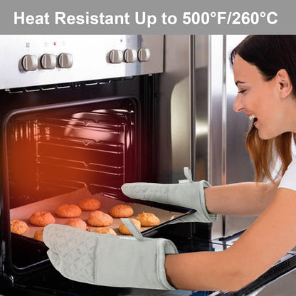 Oven Mitts and Pot Holders 6Pcs Set, Kitchen Oven Glove High Heat Resistant 500 Degree Extra Long Oven Mitts and Potholder with Non-Slip Silicone Surface for Cooking （Greenish Gary）5