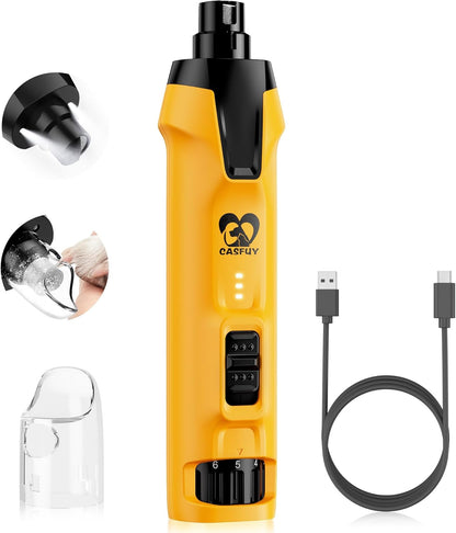 Casfuy 6-Speed Dog Nail Grinder – 50%+ Boost Power Dog Nail Trimmers Quiet with Dust Cap & 2 LED Lights & 2000Mah Battery & 4.8V Motor Electric Pet Toenail File Tool for Large Medium Small Dogs Cats1