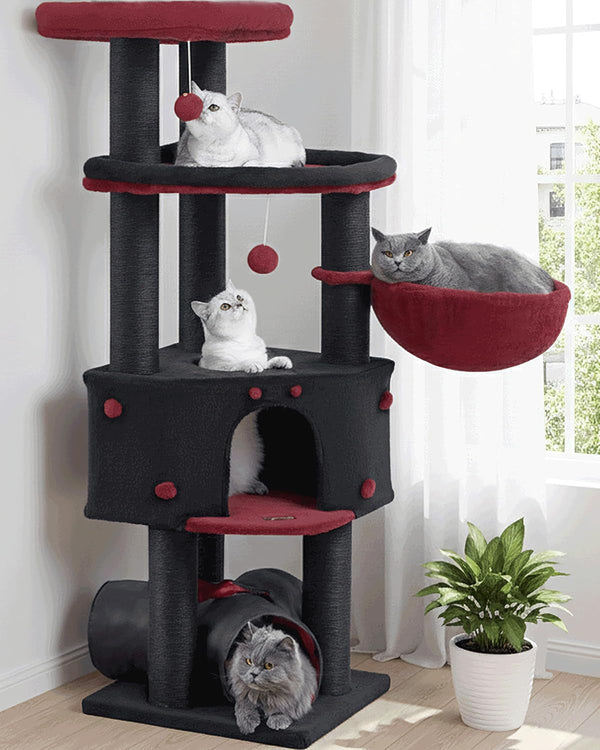 Small Cat Tree Tower for Indoor Cats, 40 in Medium Cat Bed Scratching Posts | Multi Level Compact Kitty Kitten Houses Climbing Trees Stands with 2 Condos Sisal Post Perch Platform Hammock Plush Toy Balls13