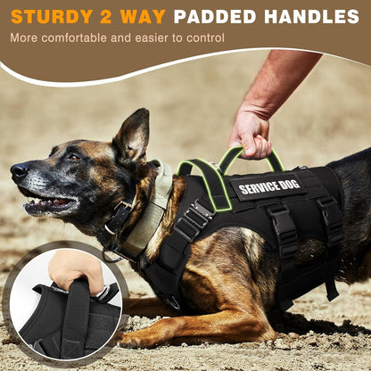 WINSEE Service Dog Vest Harness for Large Dog, Tactical Working MOLLE Vest with 10 Pet Patches, No Pull Heavy Duty Harness for Training Walking6
