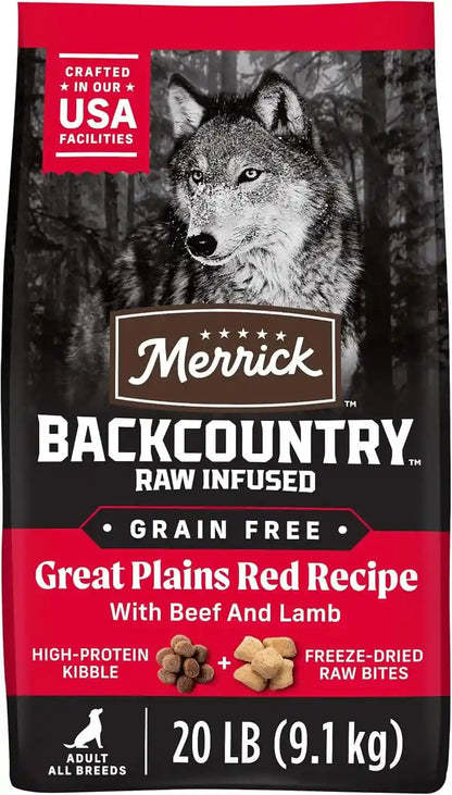 Merrick Backcountry Grain Free Dry Adult Dog Food Kibble with Freeze Dried Raw Pieces, Great Plains Red Recipe - 20.0 Lb. Bag1