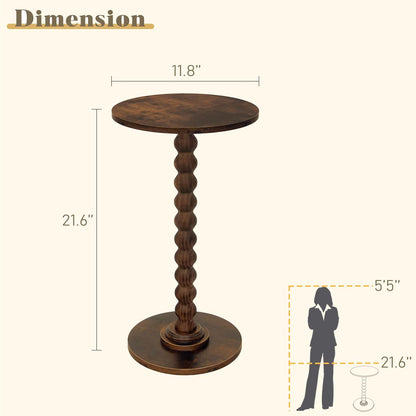 round Side Table, Small Drink Table for Small Spaces, Modern Accent Nightstand with Solid Wood Leg for Living Room, Bedroom, Corners, and Office (Rustic Brown)3