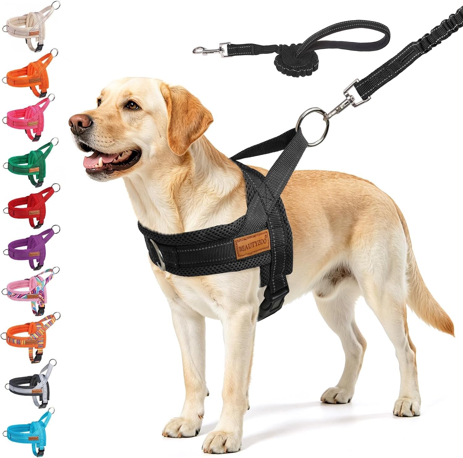 beautyzoo-dog-harness-no-pull-quick-fit-dog-harness-and-leash-set-escape-proof-vest-harness-with-soft-handle-reflective-breathable-mesh-padding-harness-for-medium-size-dog-training-walking-beige-m