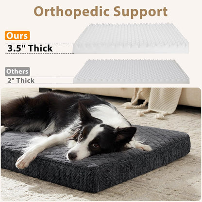 JOEJOY Orthopedic XL Dog Bed for Large Dogs, Waterproof Dog Bed for Crate with Washable Removable Cover, Extra Thick Egg-Crate Memory Foam Pet Beds, Grey, 41"X27"5