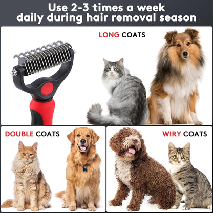 Tpotato Deshedding Dog Brush for Long Haired Dogs Cats,Undercoat Shedding Rake for Dematting Detangling Tangles Matted Fur and Knots,Metal Pet Comb,Professional Pet Grooming Supplies Tool Kit,Red5