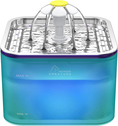 Wonder Creature Crystal Cat Water Fountain Stainless Steel Lid, 101Oz/3L | Pet Fountain with Transparent Base, Quiet Pump, LED Indicator Light, Triple Filtration, 3 Flow Modes for Cats and Dogs9