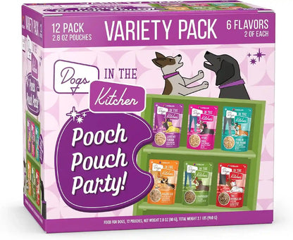Weruva Dogs in the Kitchen, Variety Pack, Pooch Pouch Party!, Wet Dog Food, 2.8Oz Pouches (Pack of 12)1