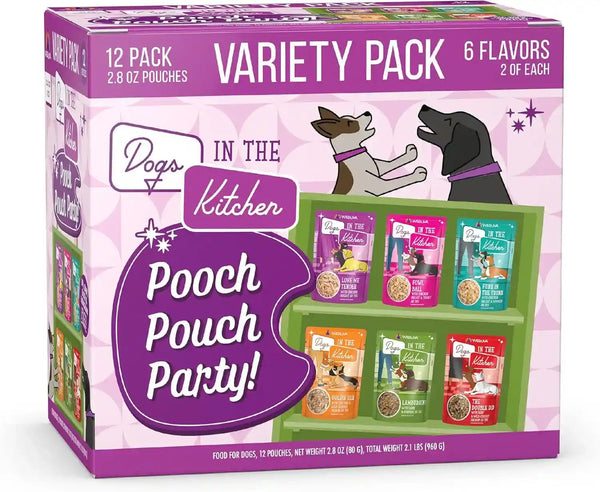 Weruva Dogs in the Kitchen, Variety Pack, Pooch Pouch Party!, Wet Dog Food, 2.8Oz Pouches (Pack of 12)1