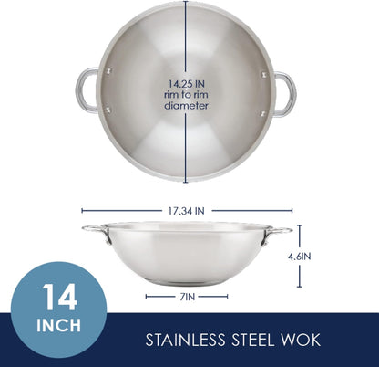 Professional Stainless Steel Wok/Stir-Fry Pan, Compatible with All Cooktops, Induction Ready, Dishwasher and Metal Utensil Safe, 14 Inch - Stainless Steel2