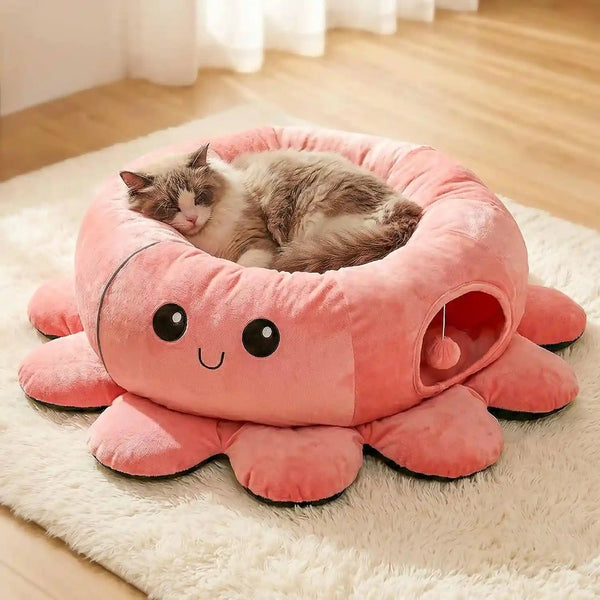 Cat Tunnel Bed with 20 Cat Toys, Collapsible Play Tunnel for Indoor Cats, Kitten Toys for Indoor Kittens, Octopus Shaped5