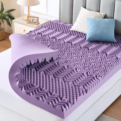 3 Inch 7-Zone Queen Mattress Topper, Egg Crate Memory Foam Mattress Topper Queen Size for Back Pain, Lavender Gel Infused Bed Pad, Certipur-Us and Oeko-Tex Certification (60"×80")1