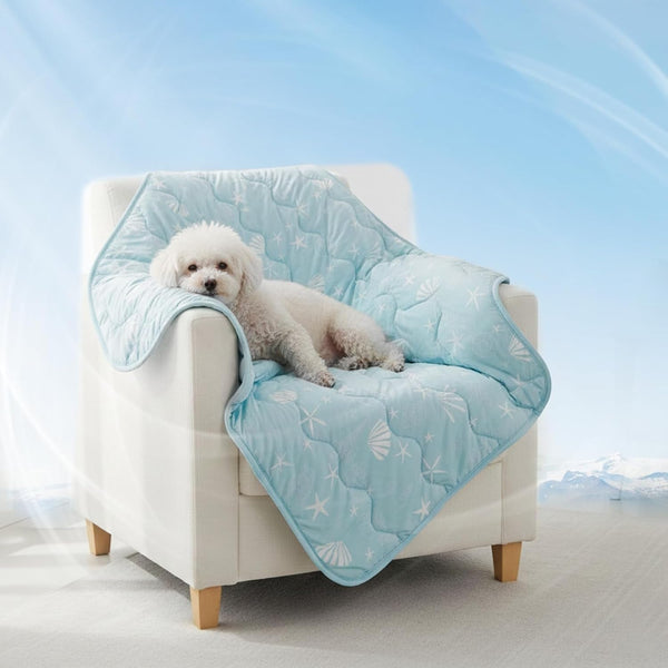 NWK Dog Cooling Blanket, Q-Max>0.345, Ice Silk Cool to Touch Material, Reversible Breathable Bed Cover, Furniture Protector Couch Sofa for Summer, Machine Washable (Ocean Blue, 30'' X 40'')1