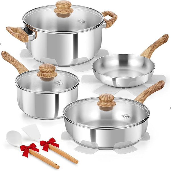 Stainless Steel Pots and Pans Set, Professional 18/10 Cookware Set Pots and Pans Set 12PCS with Cool-Touch Bakelite Handles, Tri-Ply Base Kitchen Cookware Sets, Induction Compatible1