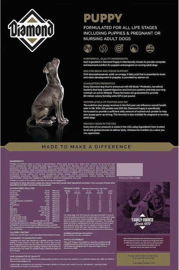 Diamond Puppy High Protein Dry Dog Food, Chicken Protein, 40Lb | Puppy, Adult & Senior Dogs | DHA for Proper Brain & Vision Development | Guaranteed Probiotics for Digestive Support2