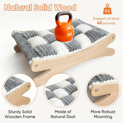 Plush Elevated Cat Bed - Cozy Raised Cat Hammock with Solid Wood Frame, Soft Furry Cushion for Indoor Cats & Small Dogs, Multi-Color Options(Black White)4