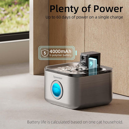Wireless Cat Water Fountain Stainless Steel, 135Oz/4L | Cordless Design, Motion Sensor, 4000Mah Battery Operated Pet Fountain, 3 Water Modes, 20Db Quiet Pump, Multi-Filtration7
