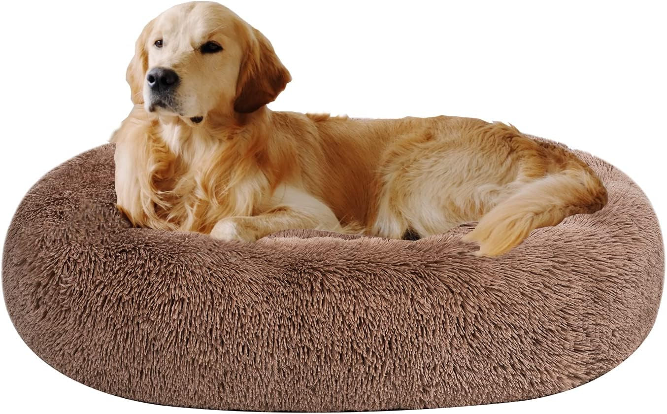 coohom-oval-calming-donut-cuddler-dog-bed-shag-faux-fur-cat-bed-washable-round-pillow-pet-bed30-36-43-for-medium-dogs-xl36x27x7-light-brown