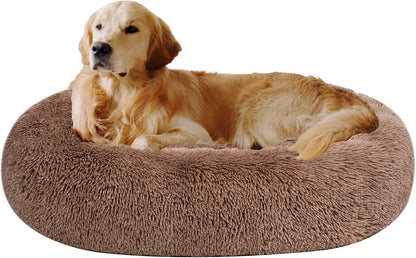 Coohom Oval Calming Donut Cuddler Dog Bed,Shag Faux Fur Cat Bed Washable round Pillow Pet Bed(30"/36"/43") for Medium Dogs (Xl(36"X27"X7"),Light Brown)9
