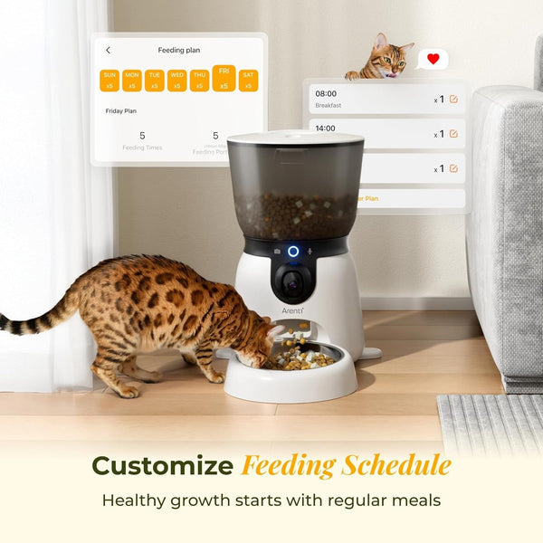 ARENTI Automatic Cat Feeder and Water Dispenser with Camera, 2K Adjustable View & Invisible Privacy Mode, 4.5L Cat Food Dispenser Fountain Combo, 5G/2.4G Wifi, 2-Way Audio, AI Alerts, Battery Backup2