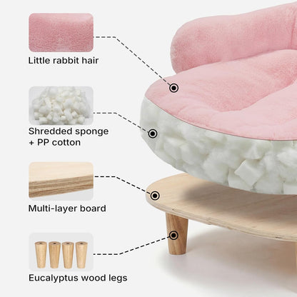 Veehoo Elevated Dog Couch Bed, Cute Dog Sofa Bed for Small Medium Dogs, Raised Dog Bed with Washable Cover and Sturdy Wood Legs, Modern Indoor Pet & Puppy Beds with Frame and Soft Cushion, Light Pink4