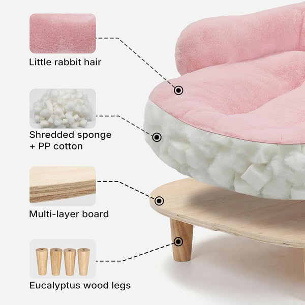 Veehoo Elevated Dog Couch Bed, Cute Dog Sofa Bed for Small Medium Dogs, Raised Dog Bed with Washable Cover and Sturdy Wood Legs, Modern Indoor Pet & Puppy Beds with Frame and Soft Cushion, Light Pink4