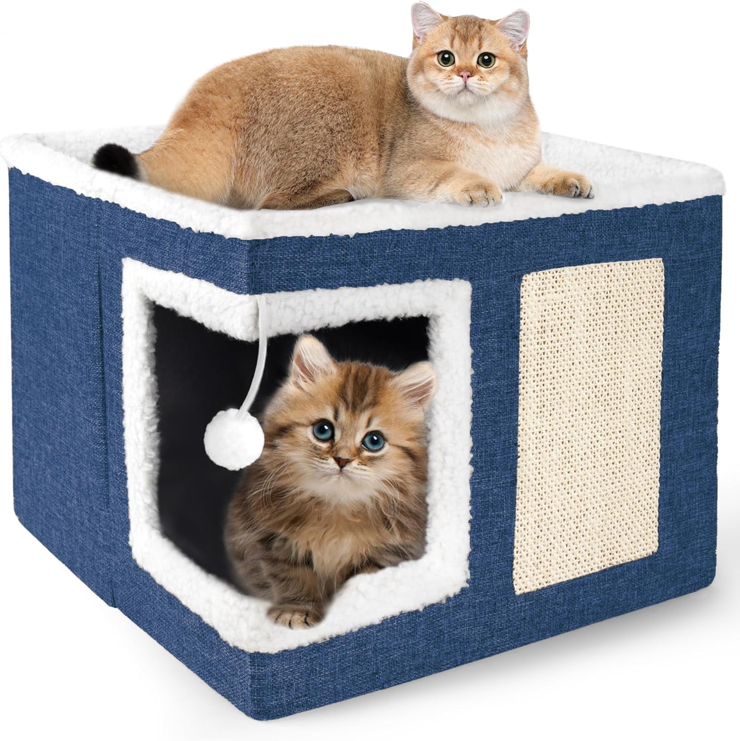 loyareal-cat-houses-for-indoor-cats-large-cat-bed-cave-with-scratch-pad-and-fluffy-ball-foldable-cat-condo-hideaway-with-reversible-cushion-for-multi-small-pet-dark-grey