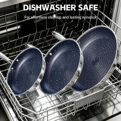 3 Pcs Non Stick Frying Pans Set, 8", 10", 12" Stainless Steel Pans | Skillet and Frying Pans Nonstick, Stay Cool Handle, PFOA/PFAS/PTFE Free, Dishwasher & Oven Safe, Induction Compatible, Blue7