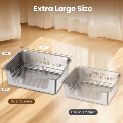 Rabbit Litter Box, Extra Large Bunny Litter Box with 304 Stainless Steel Sifting Tray & Hooks, Rabbit Litter Box, Easy to Clean and Odor Control (17.7" × 13.8" × 5.9")2