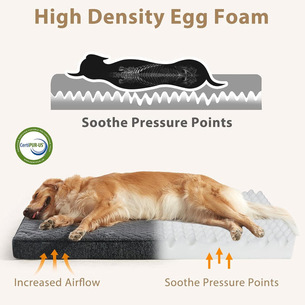 JOEJOY Orthopedic XL Dog Bed for Large Dogs, Waterproof Dog Bed for Crate with Washable Removable Cover, Extra Thick Egg-Crate Memory Foam Pet Beds, Grey, 41"X27"3