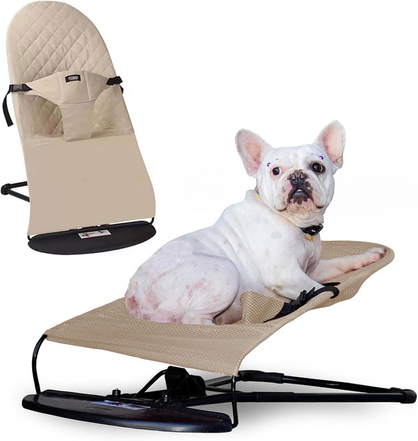Cat & Dog Rocking Chair - Bouncer Bed for Frenchie, French Bulldog Lounge, Outdoor Portable Foldable Pet Furniture. Adjustable Height, Breathable Mesh, Safety Harness for Small Animals & Puppies1