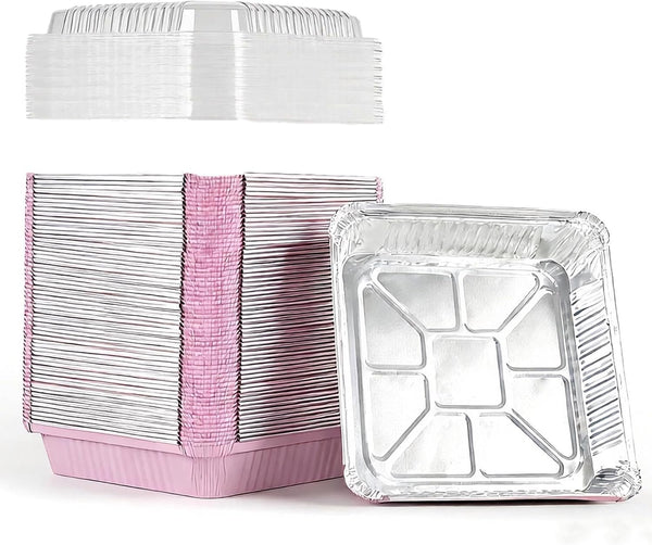 (40 Pack) 8X8 Square Aluminum Baking Cake Pans with Clear Lids - Pink Foil Pans with Lids - Disposable Food Containers Great for Cooking, Heating, Storing, Prepping Food1