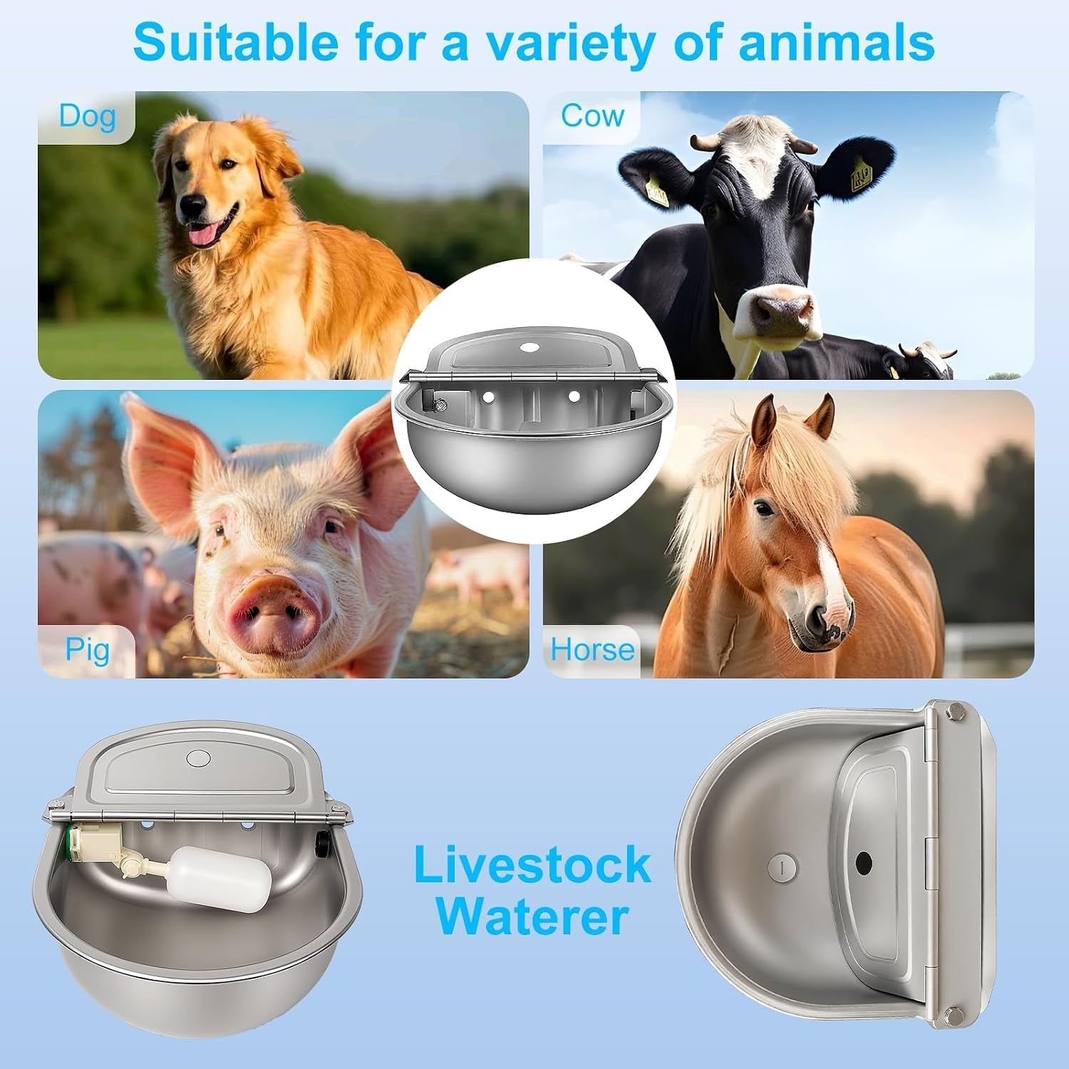 automatic-pet-water-bowl-with-float-valve-304-stainless-steel-includes-bowl-valve-40-hose-adapters-bolts-wrench-fits-1-2-3-4-faucets-for-dogs-livestock-drain-hole