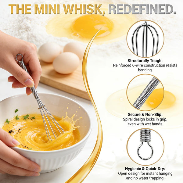 Small Wire Whisk Set of 2, Portable Stainless Steel Kitchen Tiny Whisk & Egg Beater with Thick Wire - Sturdy Mini Mixing Balloon for Cooking, Blending, Whiping, Beating and Stirring (6" + 8")3