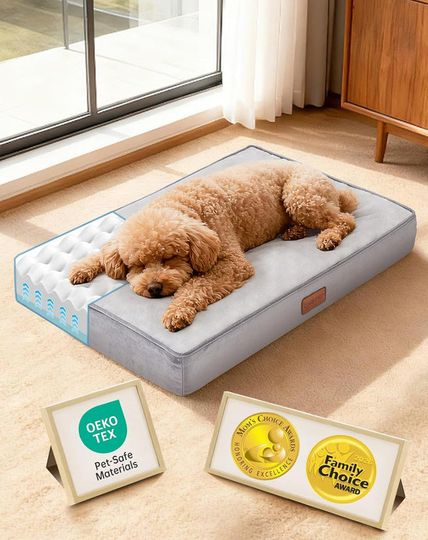 Ohgeni Orthopedic Waterproof Large Dog Bed, Memory Foam, 41 Inch(Gray) | Machine-Washable Removable Cover in Easy-Clean Fabric, Reversible Memory Foam & Easy-Carry Handle, Suitable for Crate10