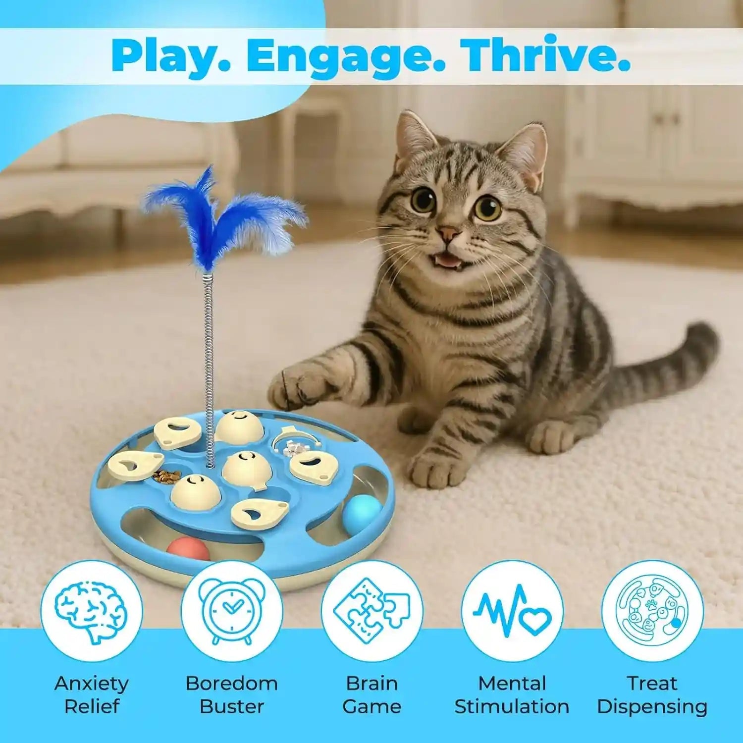 3-in-1-cat-treat-puzzle-feeder-level-3-interactive-cat-puzzle-toy-with-track-balls-feather-teaser-slow-feeder-insert-non-slip-base-mental-stimulation-for-bored-indoor-cats-blue