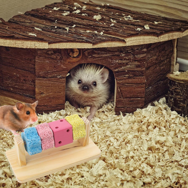 Guinea Pig Chew Toys for Teeth, Natural Hamster Lava Grinding Stone, Adds Calcium to Diet, Rotating Rat Enrichment Toys Wood Stand for Syrian & Dwarf Hamsters, Rats, Guinea Pig, Chinchillas4