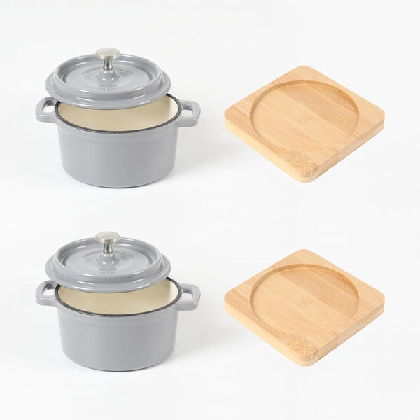 Enameled Cast Iron Mini Dutch Oven Cocotte Saucepan with Lid 270Ml/9.13Oz/1.08Cups Gray Set of 23