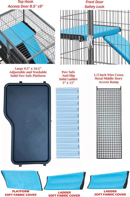Large Two Full Story Deluxe Double Unit 4-Tiers Tight 1/2-Inch Bar Spacing Durable Front Doors Water Bottle Food Bowl for Feisty Ferret Squirrel Hammock Rat Gerbil Small Animal Critter Rolling Cage7