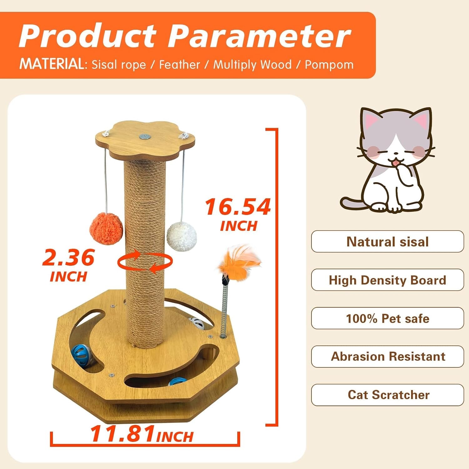 cat-scratching-post-with-vertical-scratcher-and-tracking-interactive-toy-for-kittens-4-in-1-cat-scratcher-toy-with-cat-ball-tracks-16-6-tall-with-interactive-feather