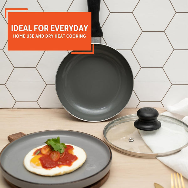 7 Inch Chef Cera Aluminum Ceramic Fry Pan with Glass Lid, Gray | Ceramic Nonstick Coating, Glass Lid with Cool-Touch Handle, Ideal for Pan-Frying, Great for Everyday Home Cooking7